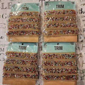 4pcs - 2 Yards Iron On Rhinestone Tape Gold Hotfix Gemstone Lace Trim